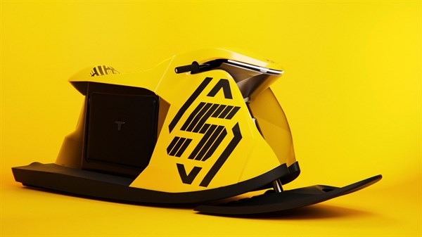 R5 searacer v rumeni barvi z velikim logotipom.