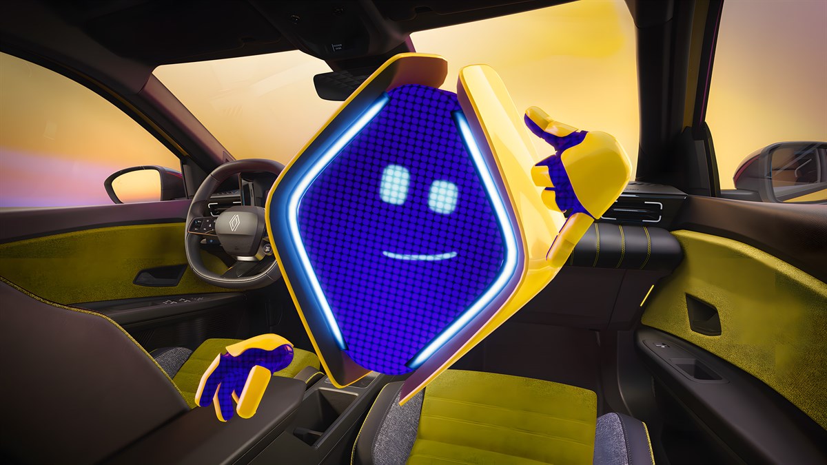 Notranjost vozila Renault s animiranim likom.