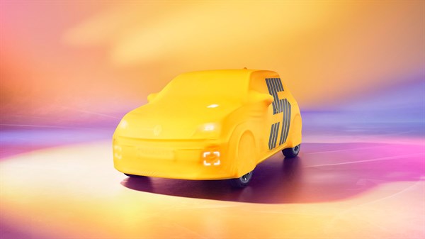 Zaščitna prevleka za Renault 5 v rumeni barvi s potiskom simbola "5".