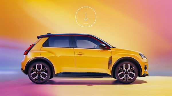 Rumeni Renault 5 v bočni perspektivi, ki poudarja širšo medosno razdaljo in širše koloteke.