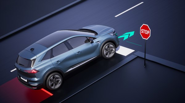 Skica: Vozilo Renault Symbioz speljuje v klanec s pomočjo sistema za speljevanje v klanec.