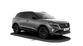 Siv Renault Austral, prikazan spredaj z boka na belem ozadju.
