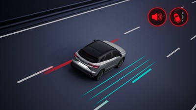 Renault Austral opozori voznika na nenamerno zapustitev voznega pasu z zvočnim signalom in korekcijo volana.