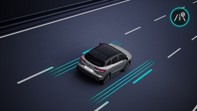 Renault Austral samodejno ohranja vozni pas s pomočjo aktivne podpore pri vožnji po avtocesti.