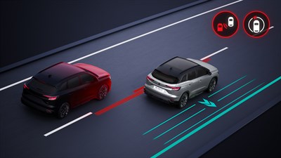 Renault Austral opozarja na nevarnost menjave voznega pasu ob zaznavi vozila v mrtvem kotu.