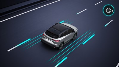 Renault Austral zaznava voznikovo nepozornost in sproži opozorilo za ohranjanje budnosti.