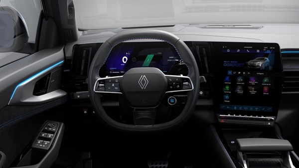 Voznikov prostor v Renault Espace, digitalni merilniki in velik osrednji multimedijski zaslon sistema OpenR Link.