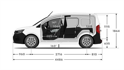 Sika belega vozila Kangoo Van različice L1 s prikazom bočnih mer in dimenzij vozila.