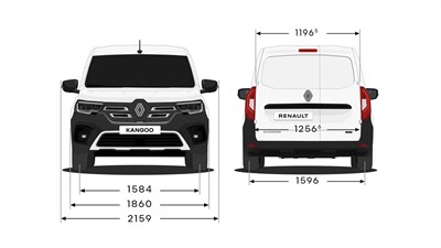 Dimenzije vozila Renault Kangoo Van različica L1 prikazane na vozilu od spredaj in zadaj.