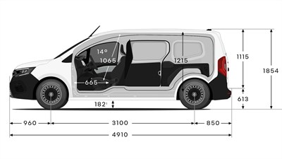 Dimenzije vozila Renault Kangoo Van različica L2 prikazane na vozilu iz strani.