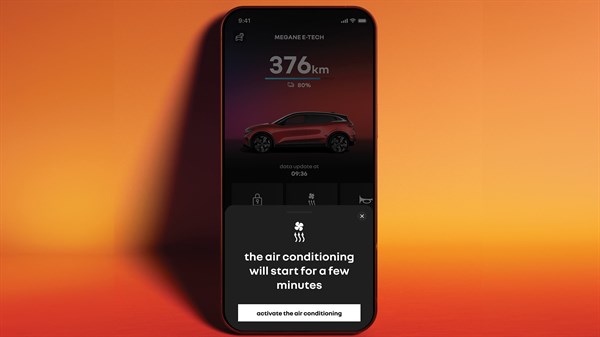Renault Megane E-Tech vozilo mobilna aplikacija z možnostjo vklopa klimatske naprave na daljavo