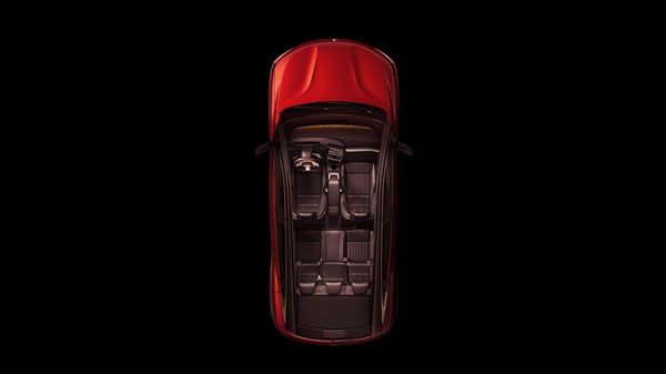 Renault Megane E-Tech vozilo rdeče pogled od zgoraj z razporeditvijo sedežev v notranjosti