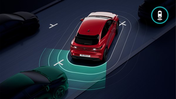 Novi Renault Clio prikazuje sistem za pomoč pri vzvratnem parkiranju.