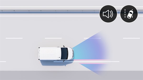 Prikaz sistema za opozarjanje na nenamerno menjavo voznega pasu v vozilu Renault Trafic Van.