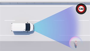 Renault Trafic Van od zgoraj, s prikazom sistema za prepoznavanje prometnih znakov.