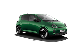 Zeleni Renault Twingo E-Tech electric na belem ozadju