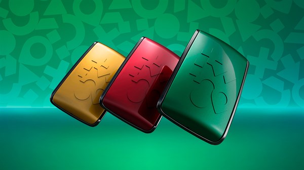 Tri barvni ovitki za kartico prostoročnega ključa Renault v rumeni, rdeči in zeleni barvi na zelenem ozadju.