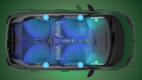 Zaslon multimedijskega sistema v vozilu Twingo z nastavitvami zvoka in izbiro zvočnih kulis.