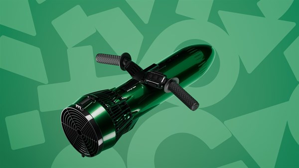 Kahe električni navtični potisnik z ročaji in zaščitno mrežo propelerja na zelenem ozadju.