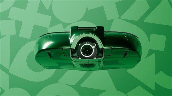 Črno-zelen vodni pogonski modul Mo-jet z ročajem, prikazan od spodaj.