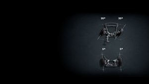 Prikaz sistema 4Control advanced s štirikolesnim krmiljenjem pri različnih kotih obračanja.