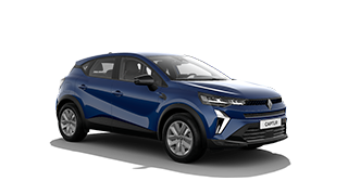 Moder Renault Captur s črno streho, prikazan iz sprednje strani na belem ozadju.