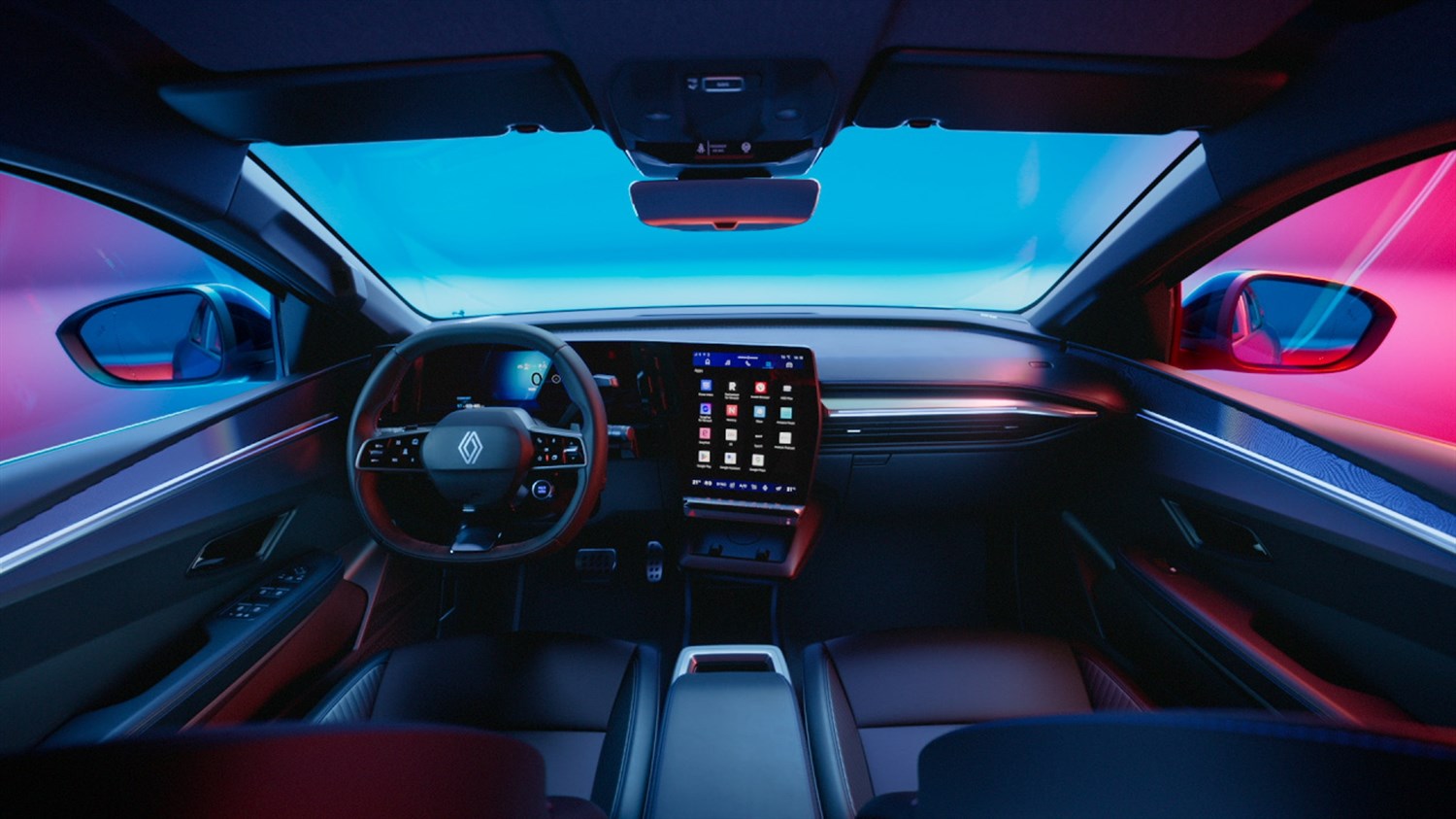 Renault Megane E-Tech vozilo notranjost armaturna plošča z digitalnim zaslonom in volаnom