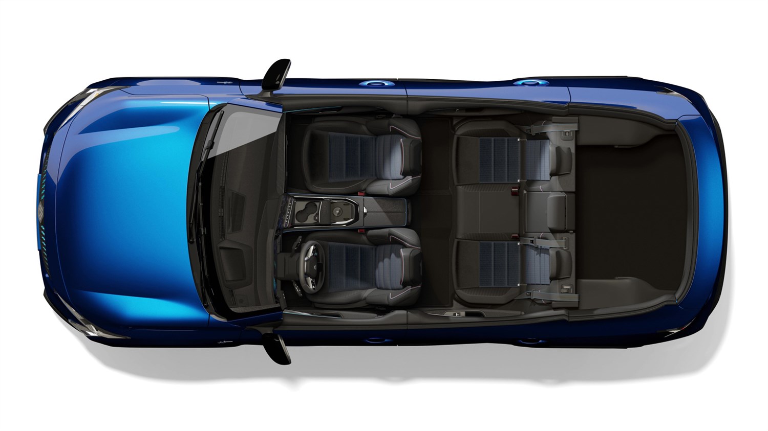Renault Rafale z razporeditvijo sedežev in prtljage v notranjosti.