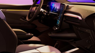 Notranjost vozila Renault Scenic E-Tech electric s prikazom sedežev in odlagalnih prostorov.