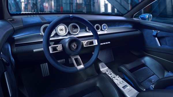 Renault 8 Gordini - armaturna plošča iz brušenega aluminija z volanom in okroglimi merilniki
