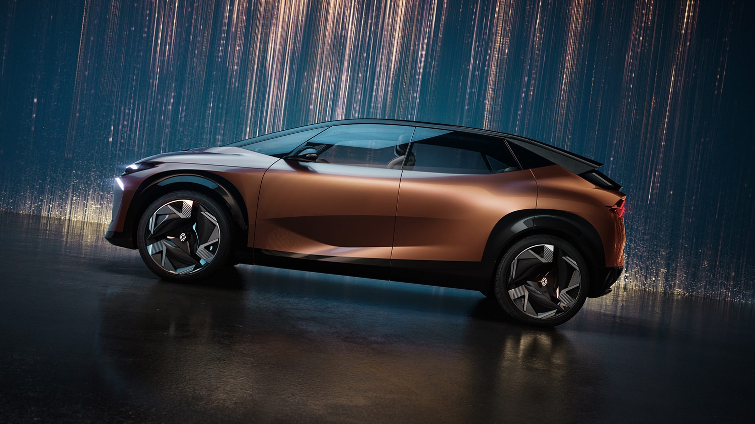 Bakreni Renault R-Space Lab koncept, bočni pogled na vozilo z enoprostorsko silhueto.